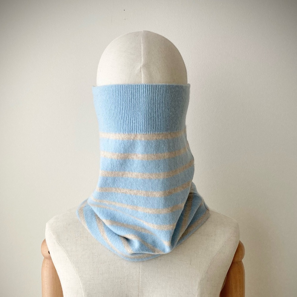 joodito 100% cashmere turtleneck sweater scarf snood cowl collar striped blue